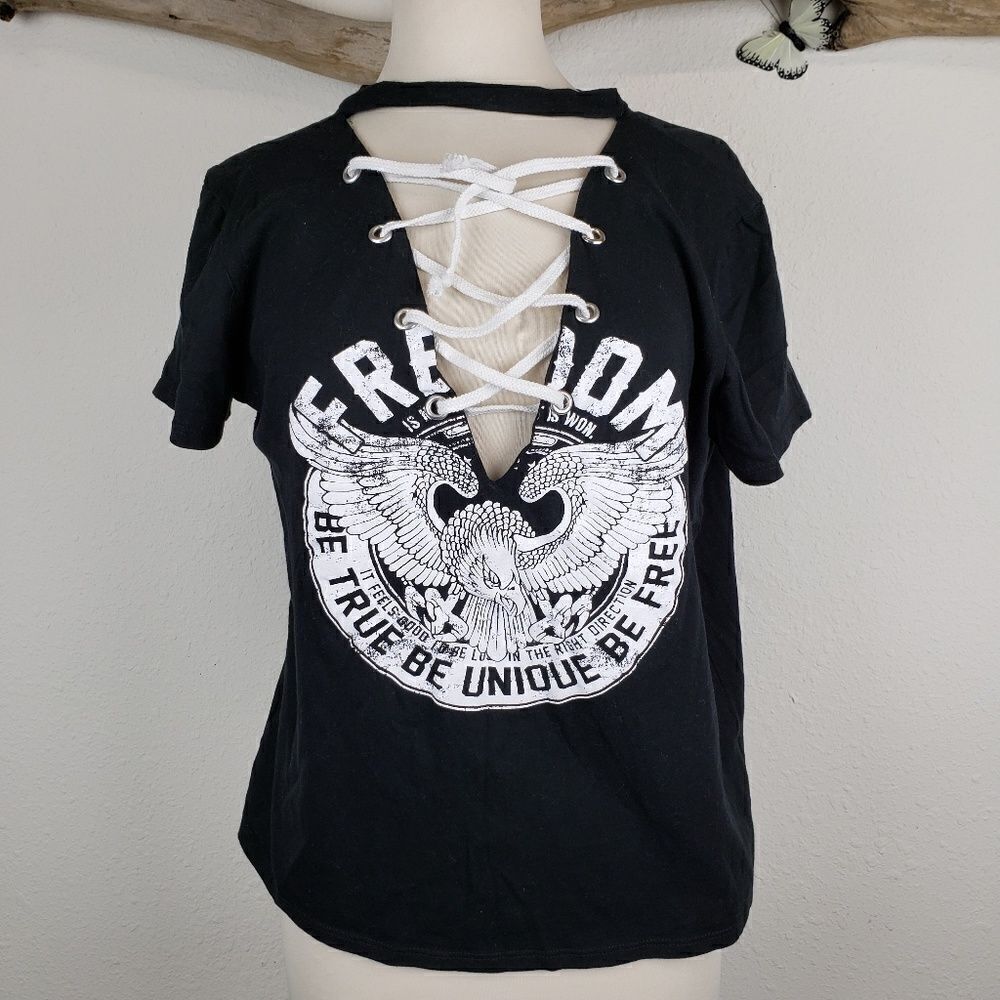 American rebel lace up biker style tee